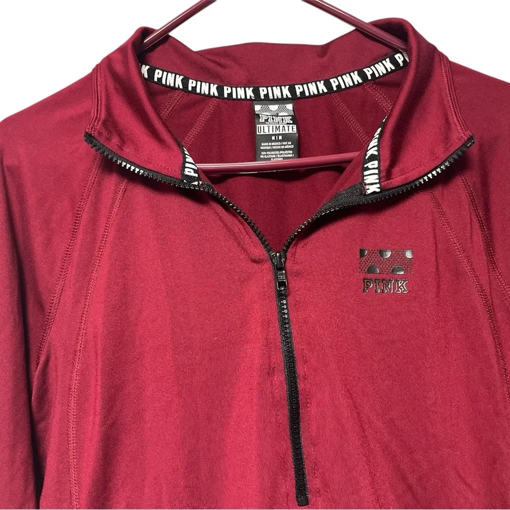 PINK Victoria's Secret Women's Burgundy Zip-Up Sweater - Picture 3 of 5